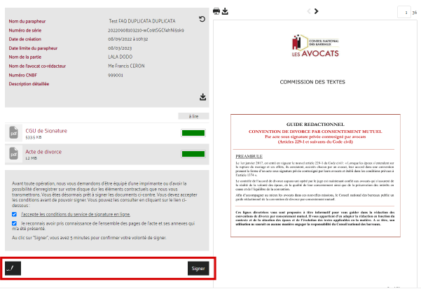 CNB FAQ e-DCM Signature manuscrite Parties